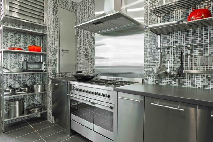 серый цвет в интерьере кухни приборы