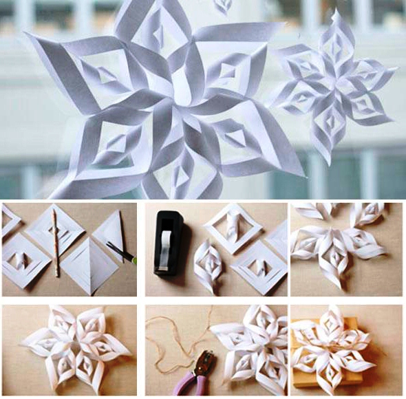 объемные 3D снежинки из бумаги